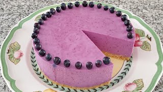 Delicate berry dessert without baking Cheesecake with blueberries