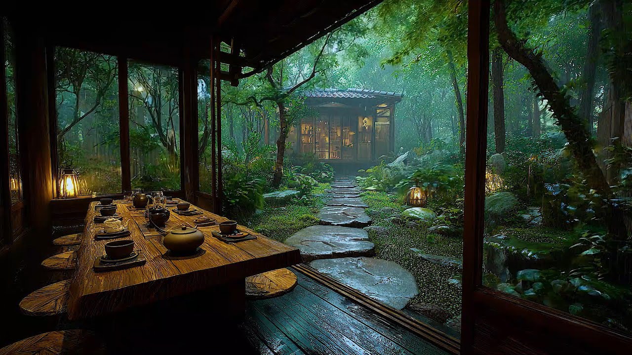 Relaxing Your Mind With Cup of Tea Accompanied by Sound of Rain in a Bamboo Forest