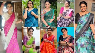 Vijay Tv Pandian Stores Actress Dhanam Sujitha Sarees Collection Celebrity Sarees Part 63
