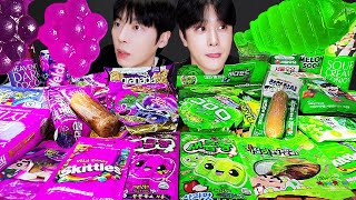 ASMR MUKBANG | GALAXY HONEY JELLY CANDY Desserts ( Purple VS Green Food, Noodles Jelly, Ice cream)