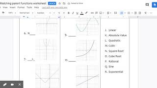 Video: Matching parent functions worksheet.docx - Google Docs