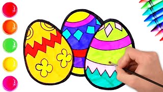 How to Draw Easy Easter Eggs 🐣 For Kids | Step-by-step easy Drawing and Coloring | Chiki Art Hindi