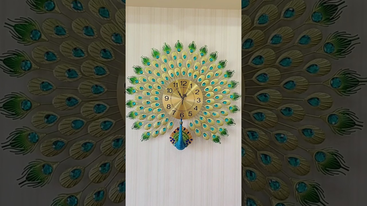 FunkyTradition 3D Multicolor Peacock Feather Open Wall Clock, Wall Watch, Wall Decor for Home Office