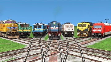 7 LINE BRANCHED DIAMOND RAILROAD CROSSING ON BUMPY RAILROAD TRACKS | Indian Railways Train Simulator