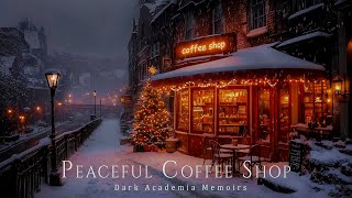 Misty Winter Coffee Shop by a Snowy Peaceful Night Street | Christmas Piano Dark Academia Ambience