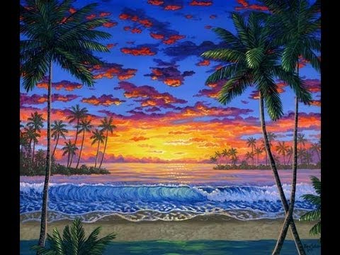 Cara melukis matahari terbenam di pantai tropis 