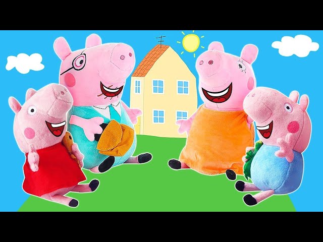 Histoires de la famille en peluche de Peppa pig. Vidéos en français avec  jouets pour enfants. 