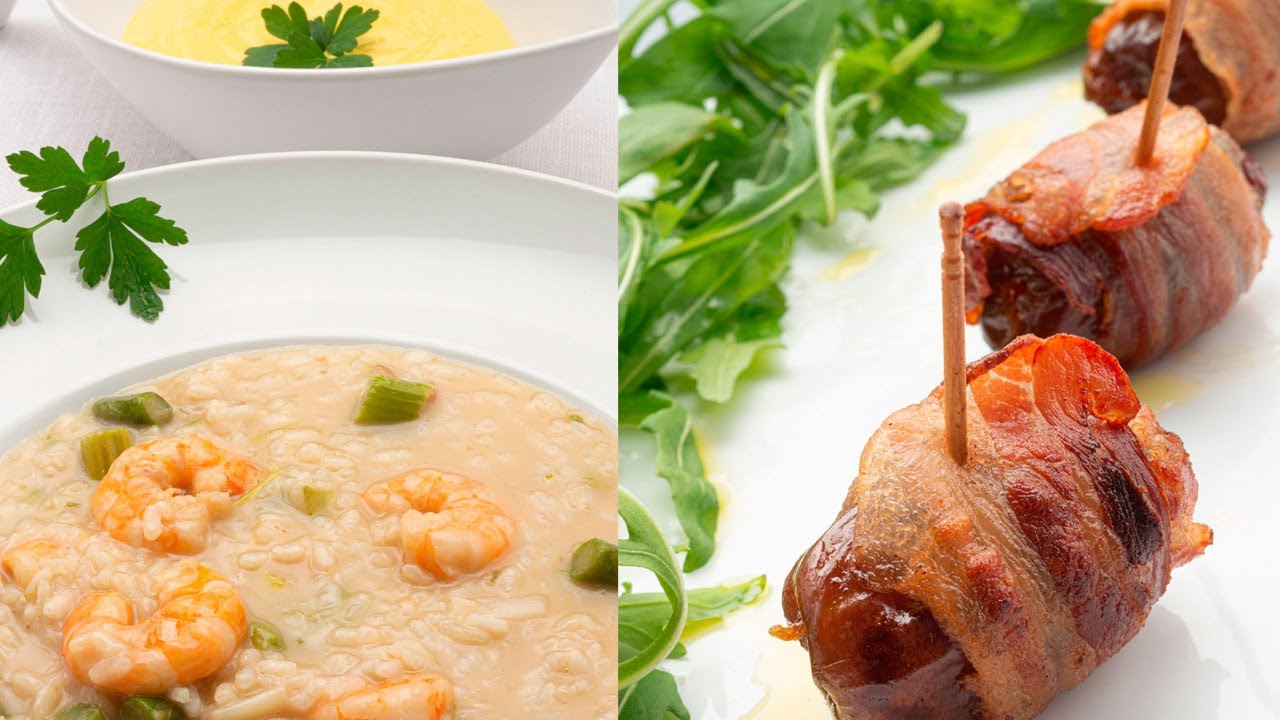 Arroz caldoso de espárragos y langostinos - Bocados crujientes de dátil - Cocina Abierta