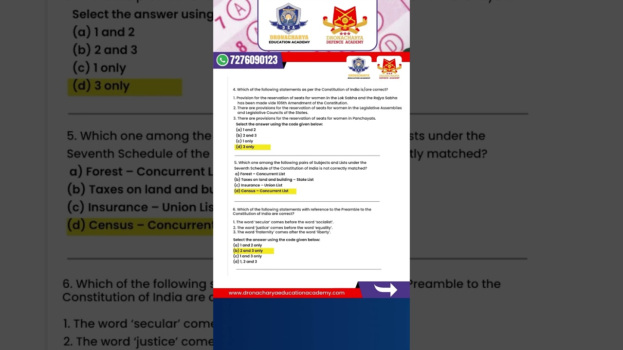 📘 UPSC-CDS-2 GK Polity Answer Key 📘