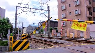 東武スカイツリーライン  伊勢崎線第126号踏切（春日部駅西側）を通過する200型特急「りょうもう」と10000型