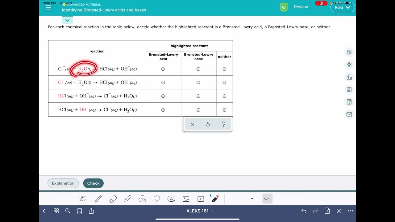 ALEKS Identifying BrønstedLowry acids and bases YouTube