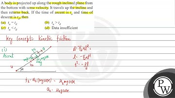 A body is projected up along the rough inclined plane from the bottom with some velocity. It tra...