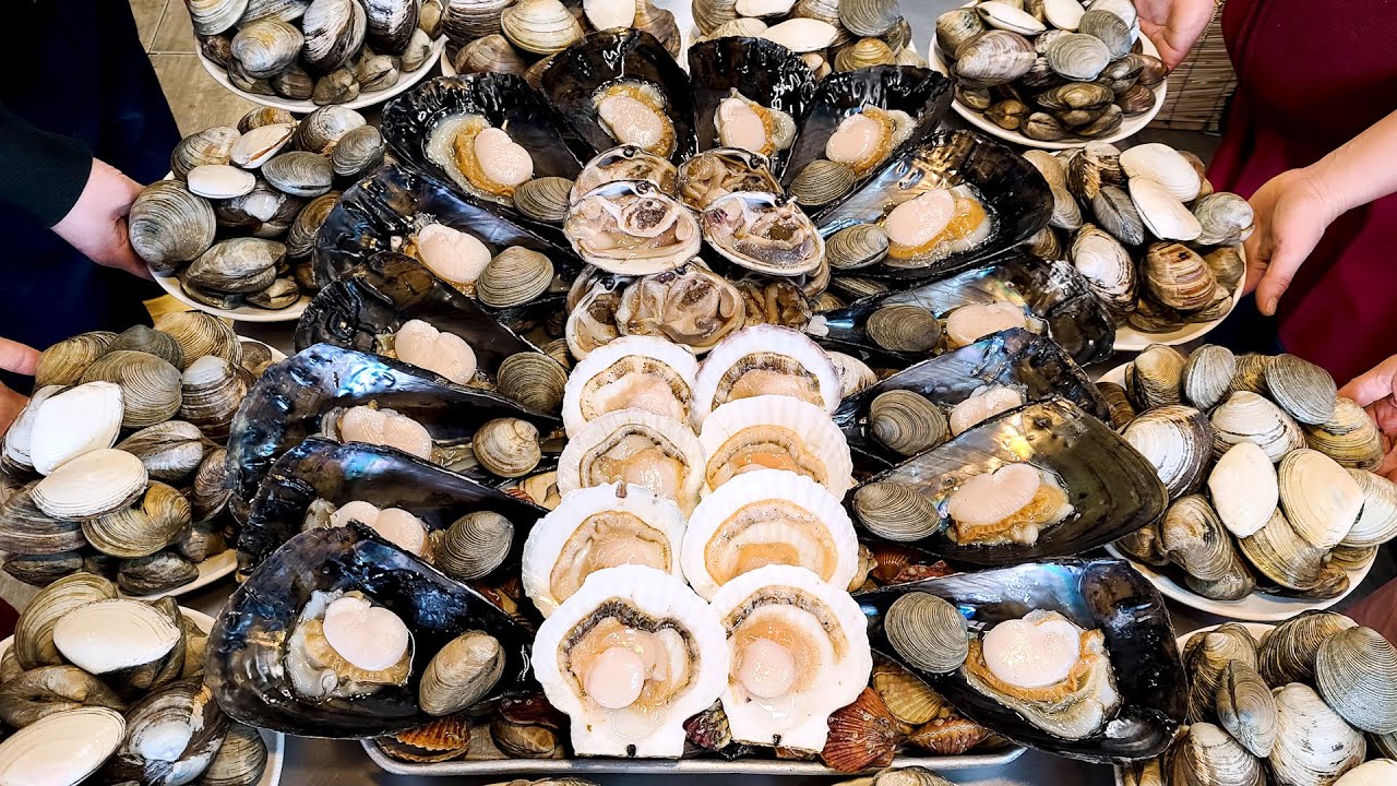 신선하고 푸짐한 무제한 대왕 조개구이, 왕새우 소금구이, 해물 칼국수, Awesome Seafood in Korea, Unlimited grilled clams in Bulk