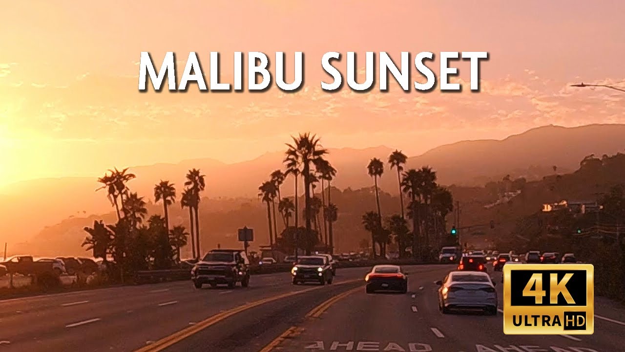 Malibu Sunset   Driving Pacific Coast Highway from Santa Monica to Malibu 4K Ambient Hi Fi Stereo