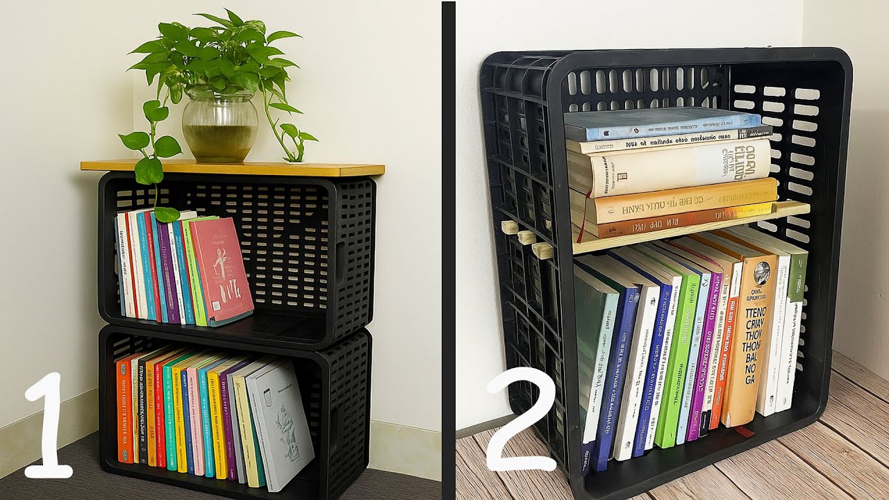 2 Creative Ways to Make Bookshelves from Old Plastic Baskets | Easy & Effective!
