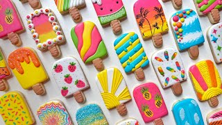 POPSICLE DECORATED COOKIES ~ Satisfying cookie decorating of *30* popsicle cookies for summer!