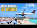 Crazy landing and jet blast action at the famous airport Maho Beach!