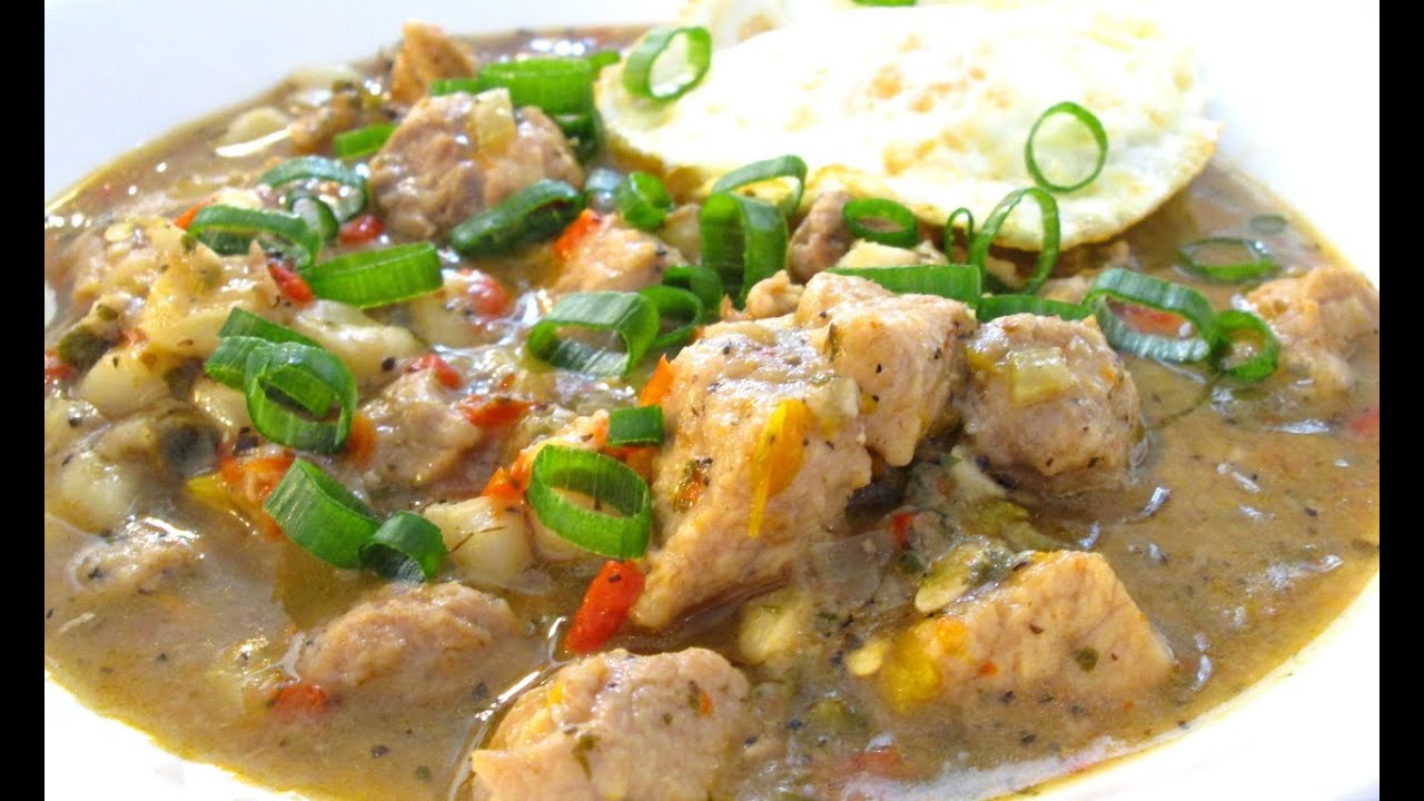 Pork Loin and Hominy Stew - Holy Trinity Veggies - PoorMansGourmet