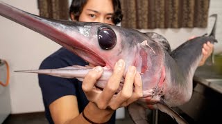 人間すら刺し殺す。カジキの角でモリを作る。