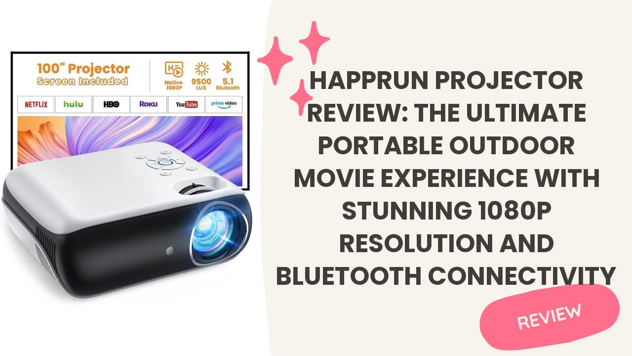 HAPPRUN Projector, Native 1080P Bluetooth Projector with 100''Screen, 9500L  Portable Outdoor Movie Projector Compatible with Smartphone