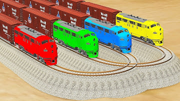 Four Trains vs Impossible Mistake Double U Turn Rail Track Crossing - BeamNG.Drive