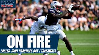 Takeaways as Drake Maye, A.J. Brown, & the Patriots offense dominate Day 1 of Eagles joint practices