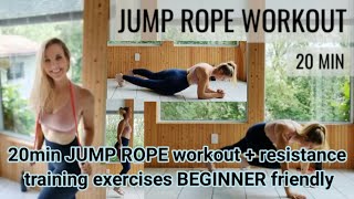 20min JUMP ROPE workout+resistance training exercises BEGINNER friendly voice plus soft music video screenshot 5