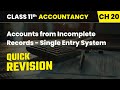 Accounts from Incomplete Records - Single Entry System - Quick Revision | Class 11 Accountancy Ch 20