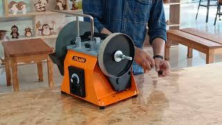 Leather wheel installation of Allwin 10 inch variable speed wet sharpener