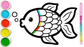 How to draw Fish with rainbow for kids ? Coloring for kids.