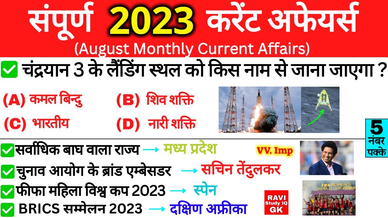 Current Affairs 2023 | August 2023 Monthly Current Affairs | Current ...