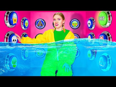 100 MYSTERY BUTTONS CHALLENGE || Only One Lets You Escape The Box! Underwater Drink By 123GO! TRENDS