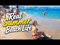 Beach Walk 4K 60FPS | Sunny Beach Day & Real Summer Beach Life