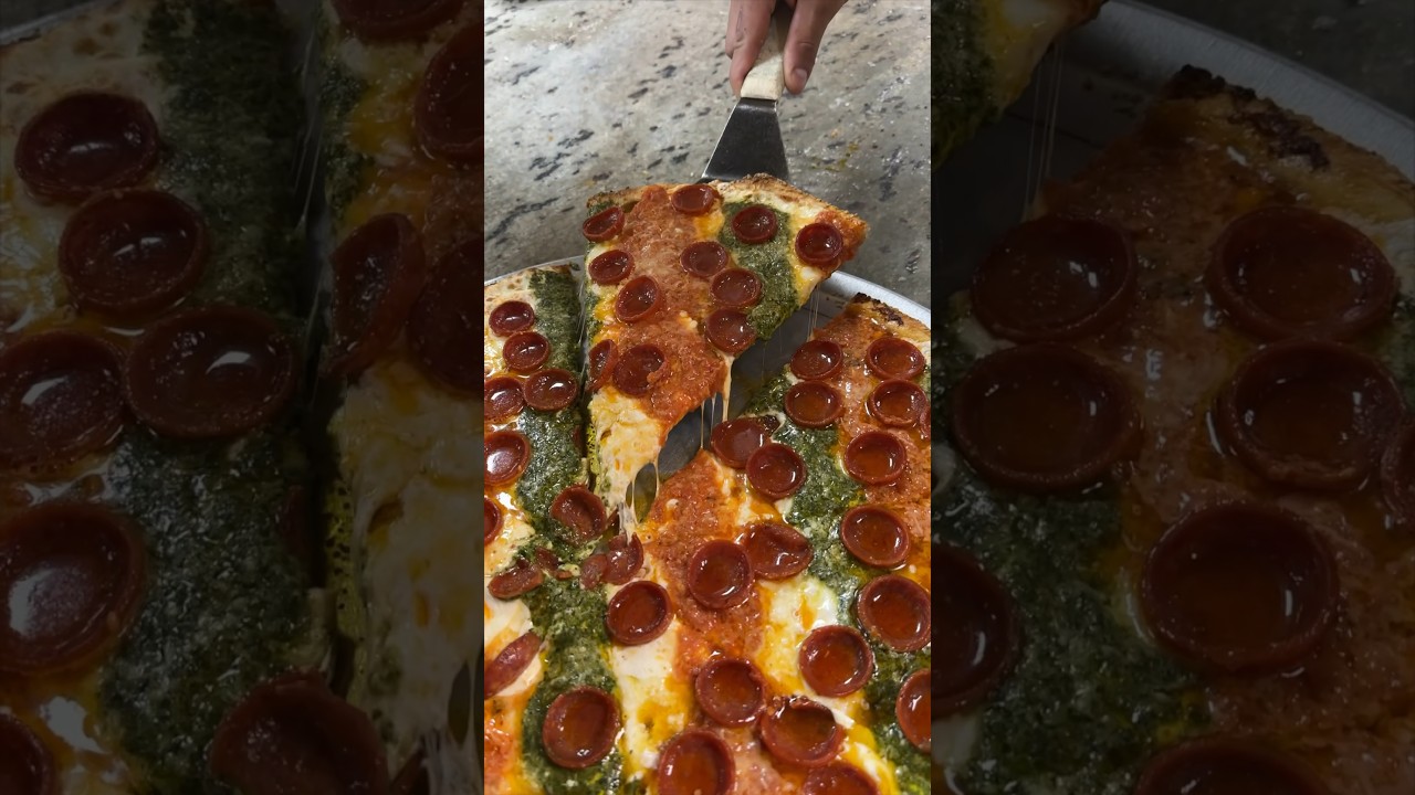 The VODKA PESTO PEPPERONI SESAME SEED CRUST PIZZA from Krispy Pizza in Brooklyn, NY! 