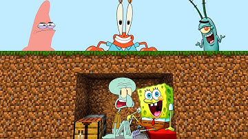 Minecraft Speedrunner SpongeBob and Squidward VS 3 Hunters