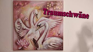 TRAUMSCHWÄNE mit Glitter 🦩 Acrylmalerei Christiane Schwarz 🎨 Dream swans acrylic painting on canvas screenshot 3