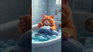 Chubby Cat Gives Dolphin A Bubble Bath