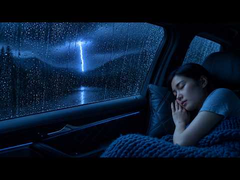 Beat Insomnia and Fall Asleep in 5 Minutes with Heavy Rainstorm & Growling Thunder on The Car