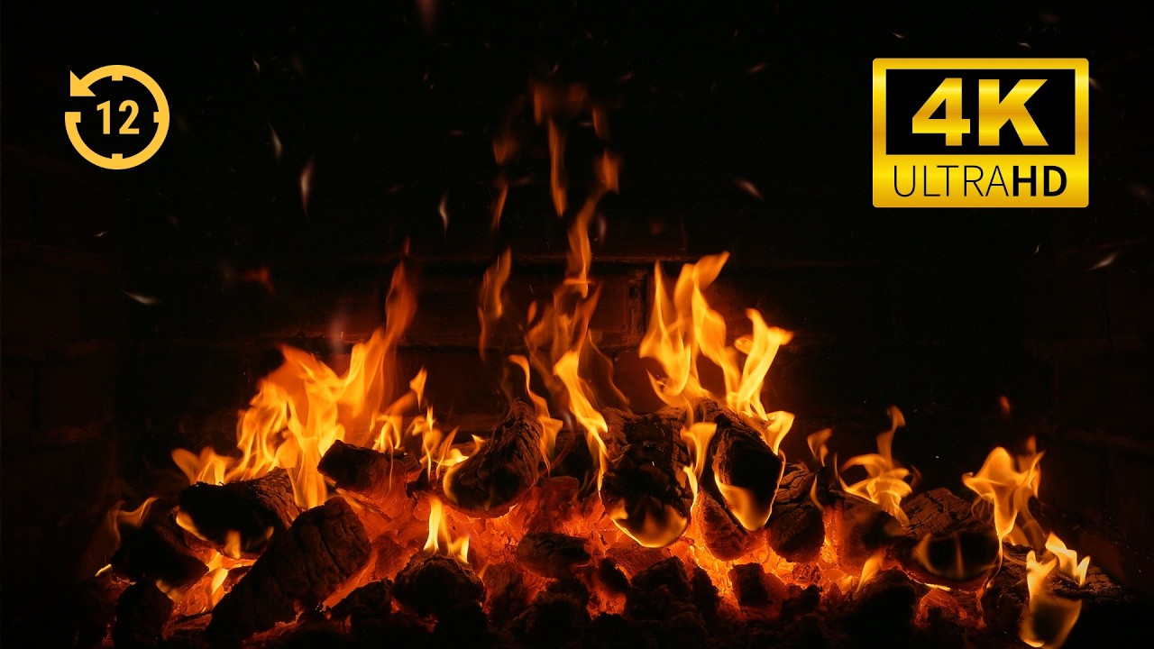 4K Ultra HD Real Fireplace (NO ADS)🔥12 Hours Authentic Wood Burning Sounds, No AI Cozy Home Ambience