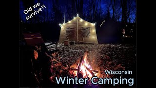 Wisconsin Winter Camping in a canvas tent with woodstove