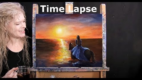 TIME LAPSE - Leer hoe je een PAARDENOCEAN ZONSONDERGANG schildert met acryl - Landschapsdier stap...