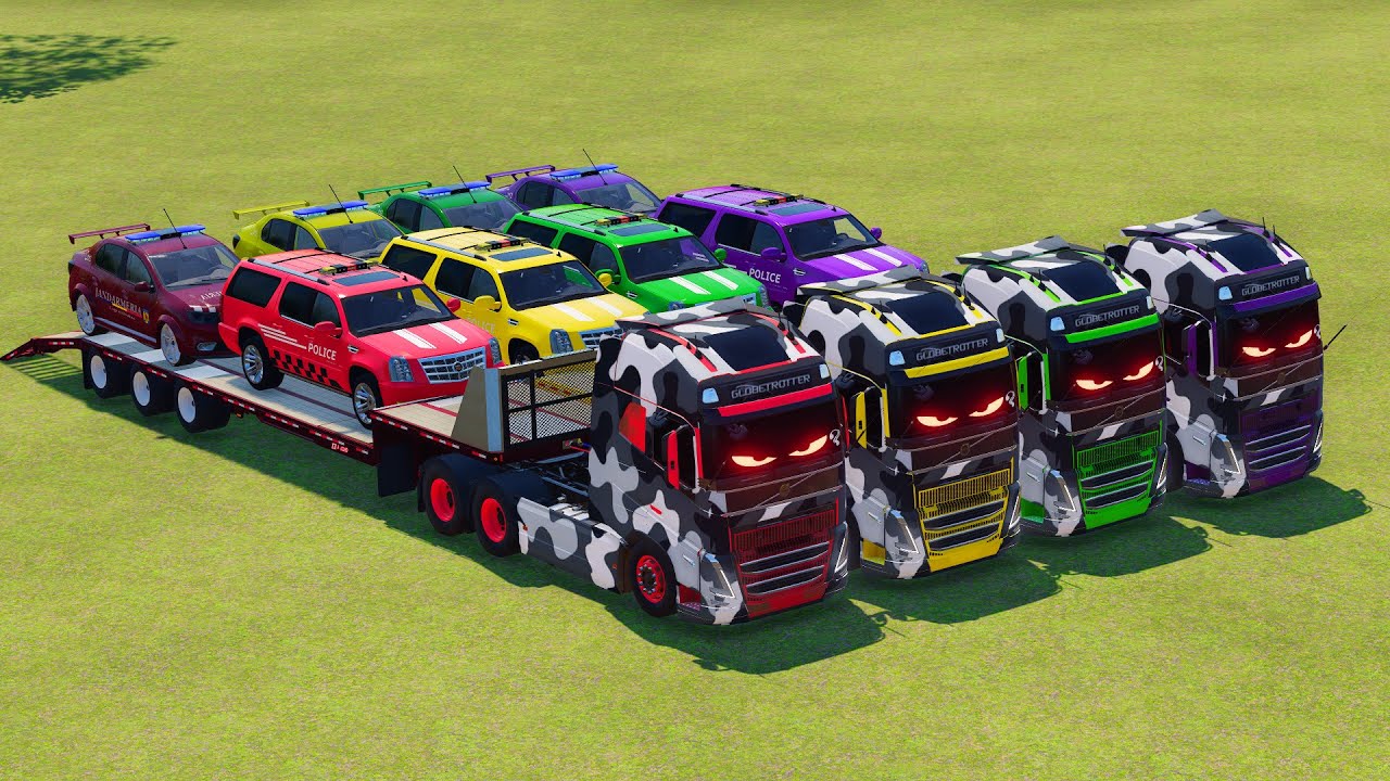 Epic Haul with Big Trucks! Police Cars, Helicopter, Ambulance & Tank | FS22 #9