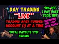 Live day trading  trading funded apex account  90 off  1 day pass  code nbt