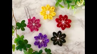 【100均 つまみ細工】成人式 卒業式 七五三 髪飾り 作り方kanzashi flower  DIY fabric flower