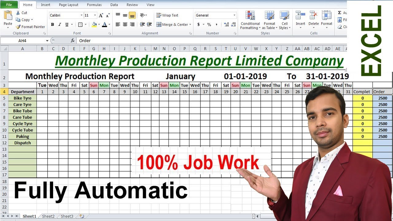 Monthly production Report Limited company For Microsoft excel Advance  Formula Intended For Monthly Productivity Report Template