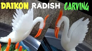 bird radish/daikon carving,step by step #vegetablecarving #daikoncarving#radishcarving