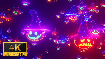 HALLOWEEN VJ LOOP MUSIC AMBIENT - Halloween Neon Pumpkin Loop Video. Scary Music.