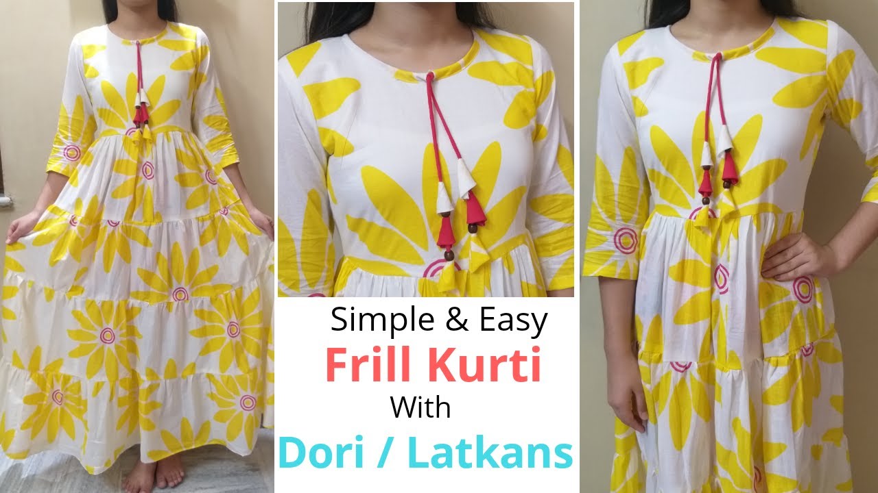 DIY Designer Kurti Easy Cutting and Stitching || Dori || Latkans || Simple Neckline Full Tutorial