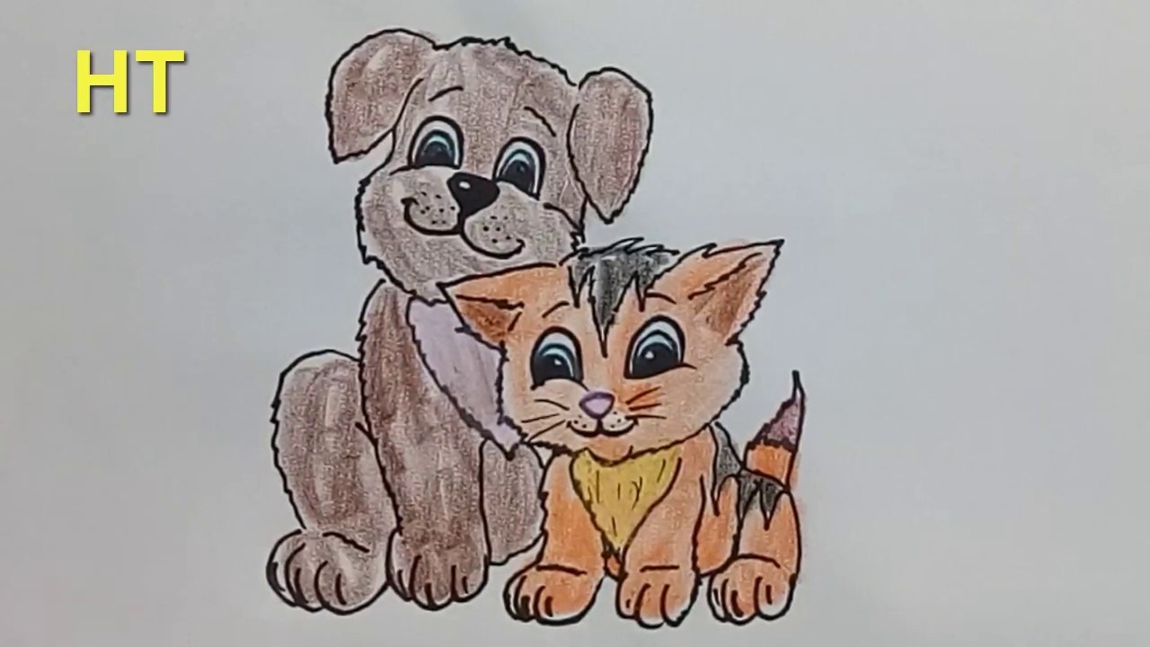 Dog And Cat Cute Drawing How To Draw Dog And Cat Cute Step By Step Easy Youtube