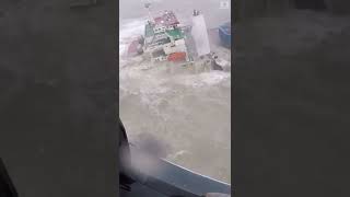 Dramatic video shows Hong Kong rescuers pulling sailors from a sinking ship in the South China Sea.